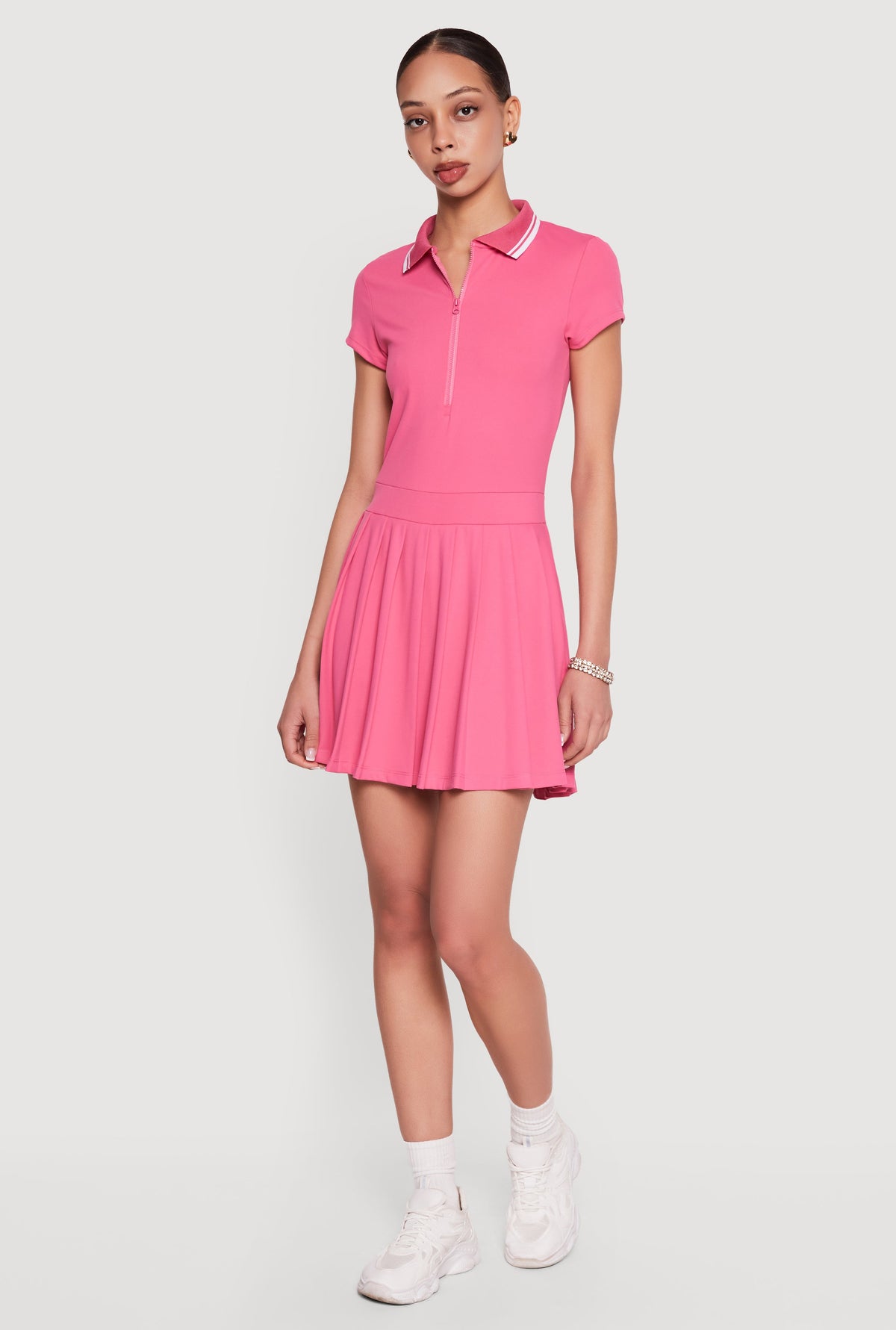 Half Zip Front Polo Skater Dress