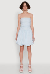 Chic Strapless Poplin Dress with Bubble Hem and Tie Back