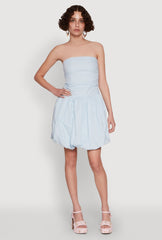 Chic Strapless Poplin Dress with Bubble Hem and Tie Back