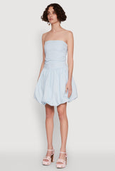 Chic Strapless Poplin Dress with Bubble Hem and Tie Back