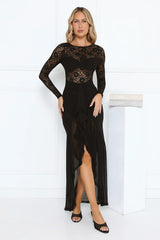 Flirtation Hour Lace Long Sleeve Maxi Dress Black