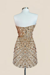 Strapless Gold Sequin Corset Tight Mini Dress