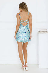 Exquisite Aura Satin Mini Dress Blue