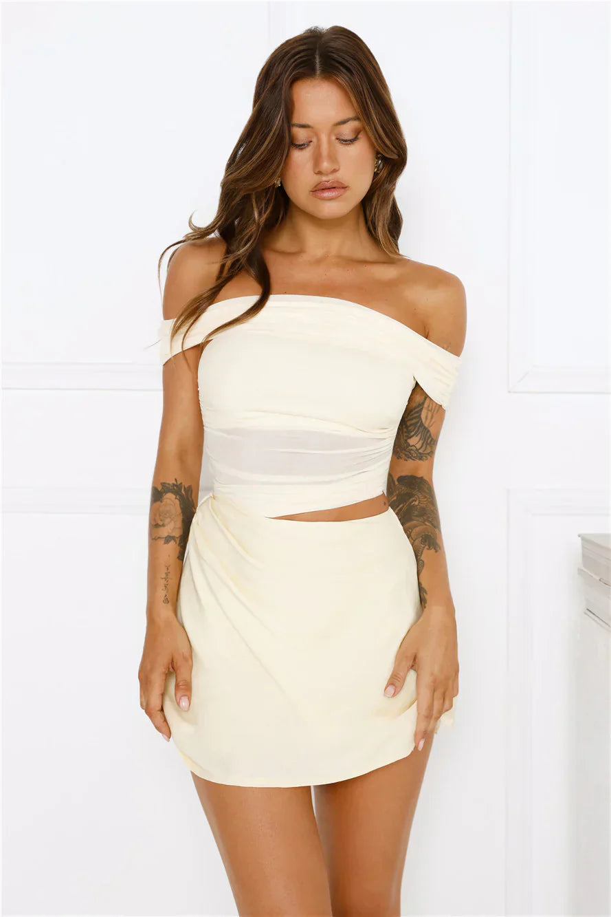 Break The Internet Mesh Off Shoulder Mini Dress Yellow