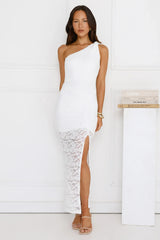 Champagne Crush One Shoulder Lace Maxi Dress White