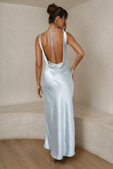 Cassandra Cowl Neck Maxi Dress - Ice Blue