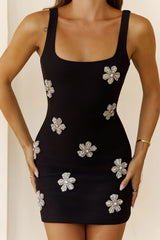 Embellished Florals Mini Dress Black