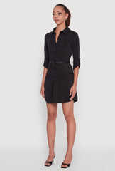 Marled Brushed Rib Knit Shirt Dress with Belt