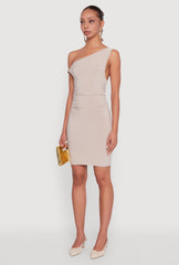 Asymmetrical Shoulder Ruched Side Mini Dress