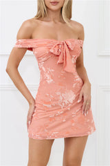 Fierce Dreams Off Shoulder Mesh Mini Dress Peach