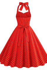 Halter Red Polk Dots Swing Dress
