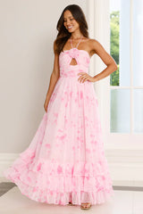 Floral Essence Halter Maxi Dress Pink