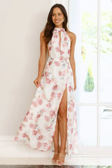 Autumn Florals Halter Maxi Dress Pink