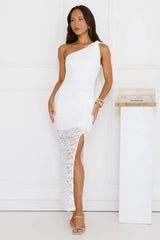 Champagne Crush One Shoulder Lace Maxi Dress White