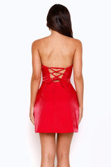 Blazing Beauty Strapless Satin Mini Dress Red