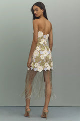 Flora Strapless Cocktail Dress - Green Multi
