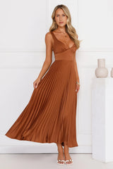 Evening Reverie Pleated Maxi Dress Brown