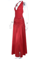 Halter Red Cutouts Long Maxi Dress