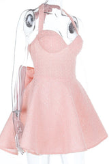 Halter Pink A-line Short Dress with Bow