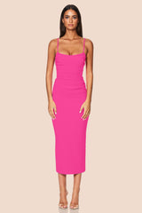 Nookie Tucked Tease Midi Dress - Neon Pink