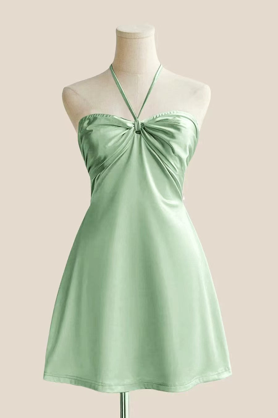 Halter Pink Back Tie A-line Short Dress
