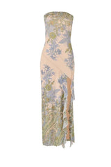 Strapless Floral Print Fitted Maxi Dress