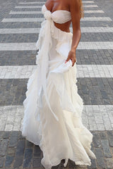 Santiago Cut-Out Ruffle Maxi Dress White