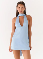 Alicia Satin Halter Mini Dress - Pale Blue