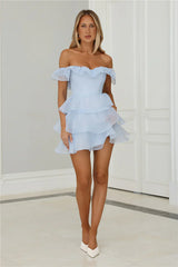 Fizz Fun Off Shoulder Mini Dress Blue
