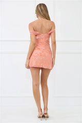 Fierce Dreams Off Shoulder Mesh Mini Dress Peach