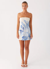 Denby Strapless Mini Dress - Blue Floral Print