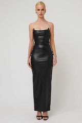 Elodie Dress - Faux Leather Black