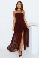 Champagne Evenings Halter Maxi Dress Burgundy
