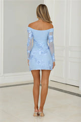 Dreamy Floral Embroidered Mesh Mini Dress Blue