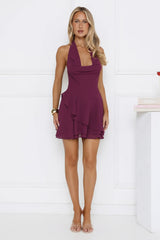 Be There Tonight Halter Mini Dress Plum