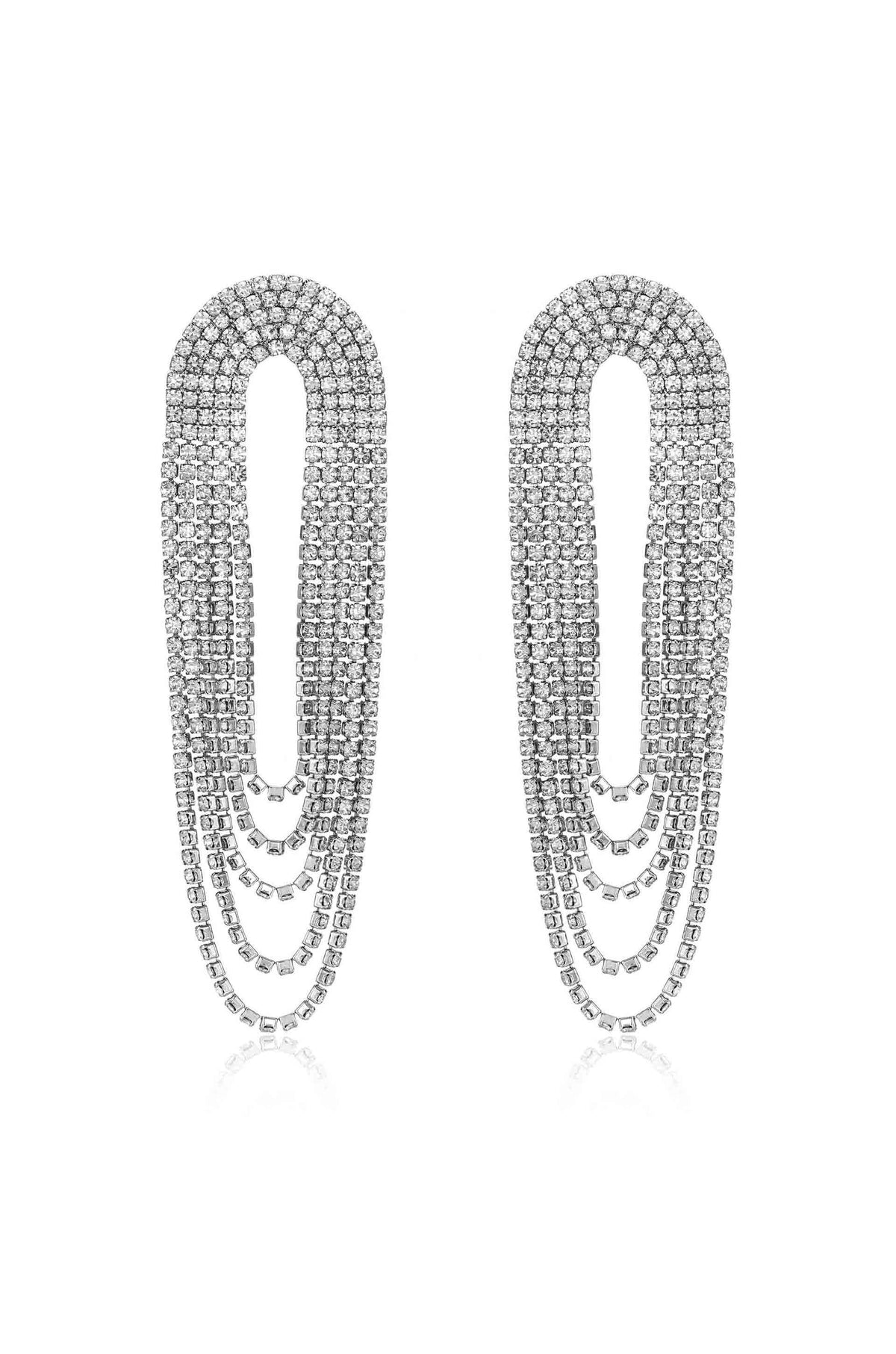 Crystal Drape Fringe Earrings - Silver