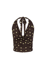 Melody Halter Top - Choc/Lemon Polka