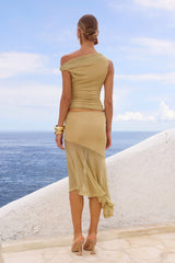 Elaine Flounce Midi Skirt - Gold