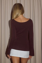 Cruisa Long Sleeve Scarf Top - Bitter Chocolate