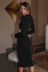 Giselle Long Sleeve Midi Dress - Black